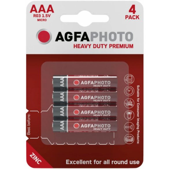 AgfaPhoto Elem 1,5V Féltartós Ceruza Heavy Duty Premium AAA/R03/4db-os BL