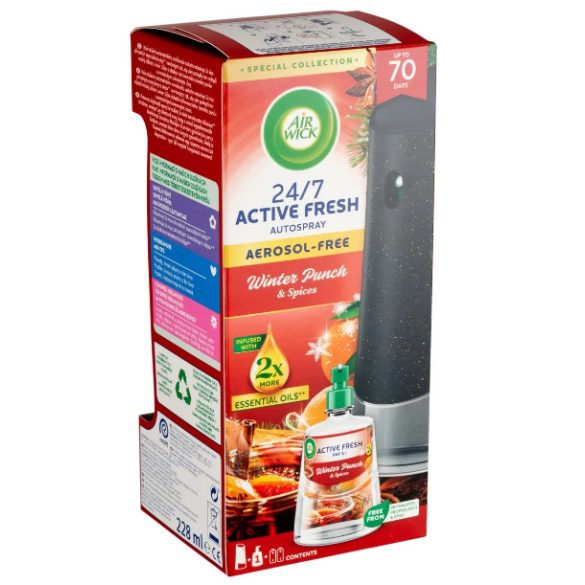 Air Wick ActiveFresh Automata Légfrissítő Készülék és Utántöltő 228ml Gyümölcsös és Téli Puncs - Fekete