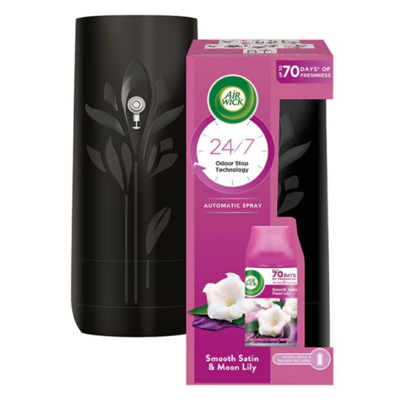 Air Wick Automata Légfrissítő Készülék és Utántöltő 250ml Bársonyos Szatén és Liliom - Fekete