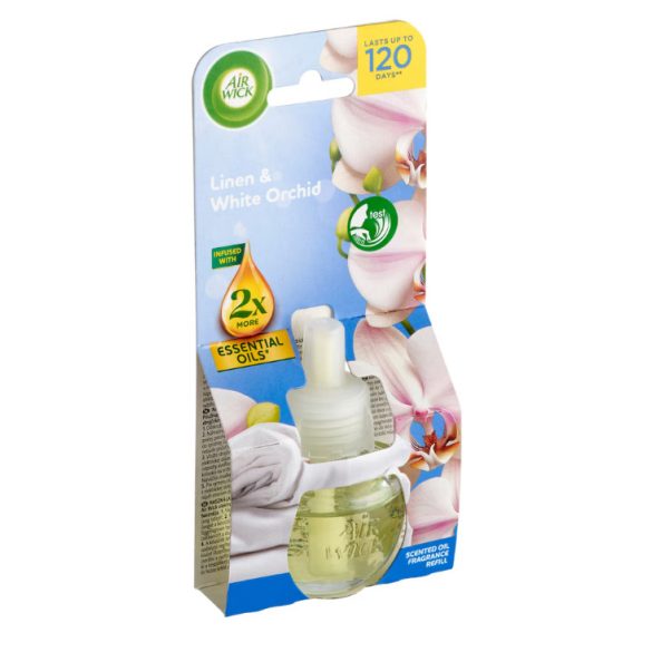 Air Wick Utántöltő folyadék 19ml Elektromos Készülékbe Frissen Mosott Ruha + Fehér Orchidea