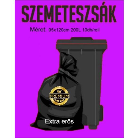 Extra Erős Szemeteszsák 200L (95x120cm) 10db-os 
